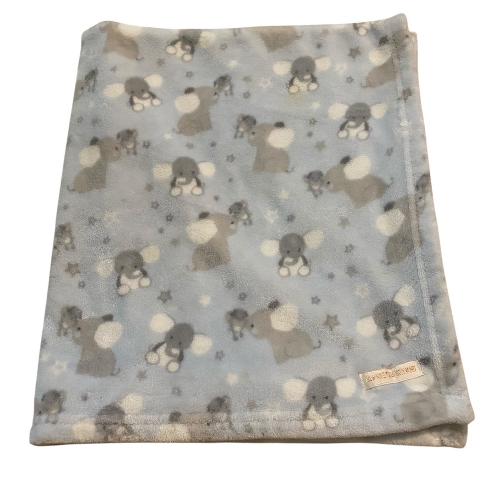 Blankets & Beyond Elephant Blue Gray Fleece Baby Blanket Jungle Throw Small Boy